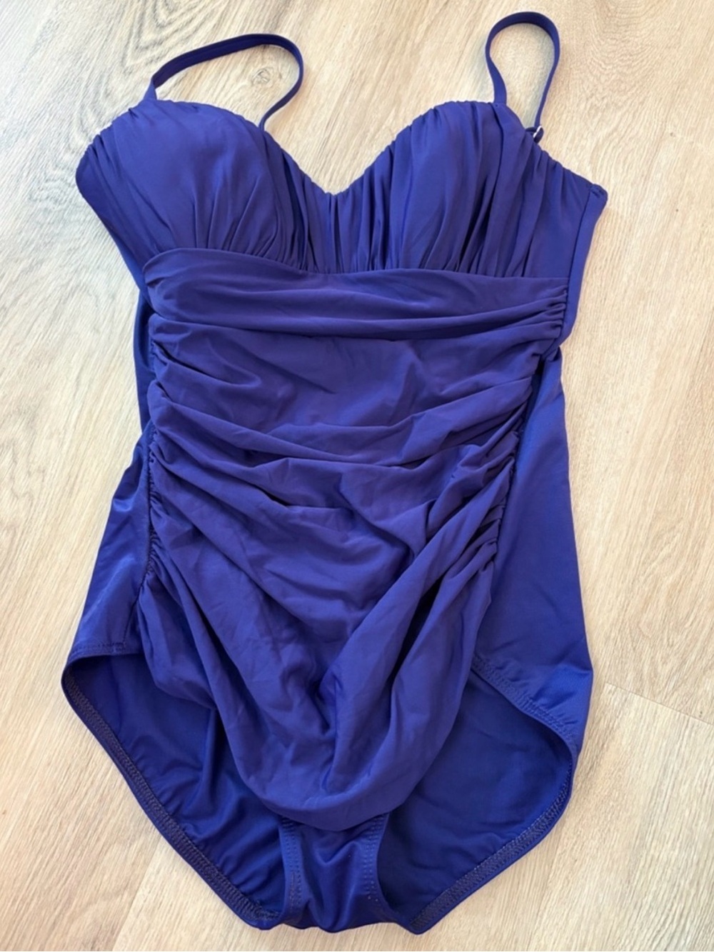 Miraclesuit Purple Ruched One Piece Swimsuit Sz 14 shaping slimming beach comfy